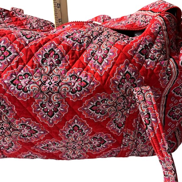 Vera Bradley Frankly Scarlet Duffel Bag Double Handle Quilted Pocket On Side Zip - Picture 12 of 12